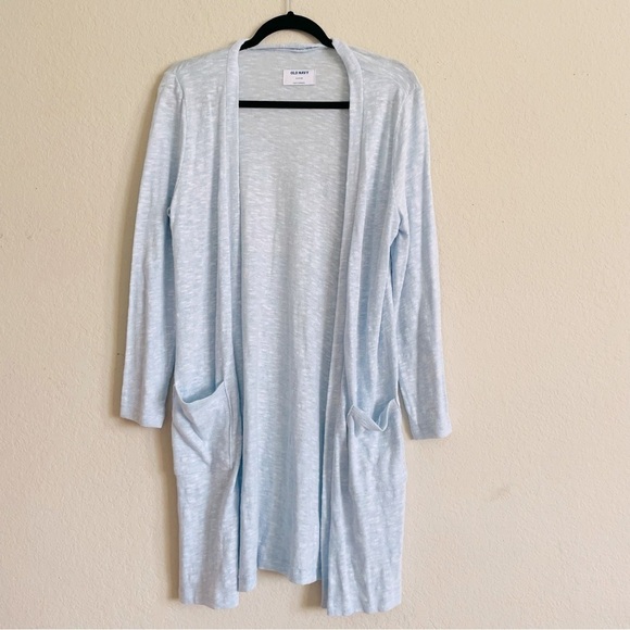 Old Navy GIRL open front long cardigan size XL 14-16 sky blue duster pockets - Picture 1 of 7